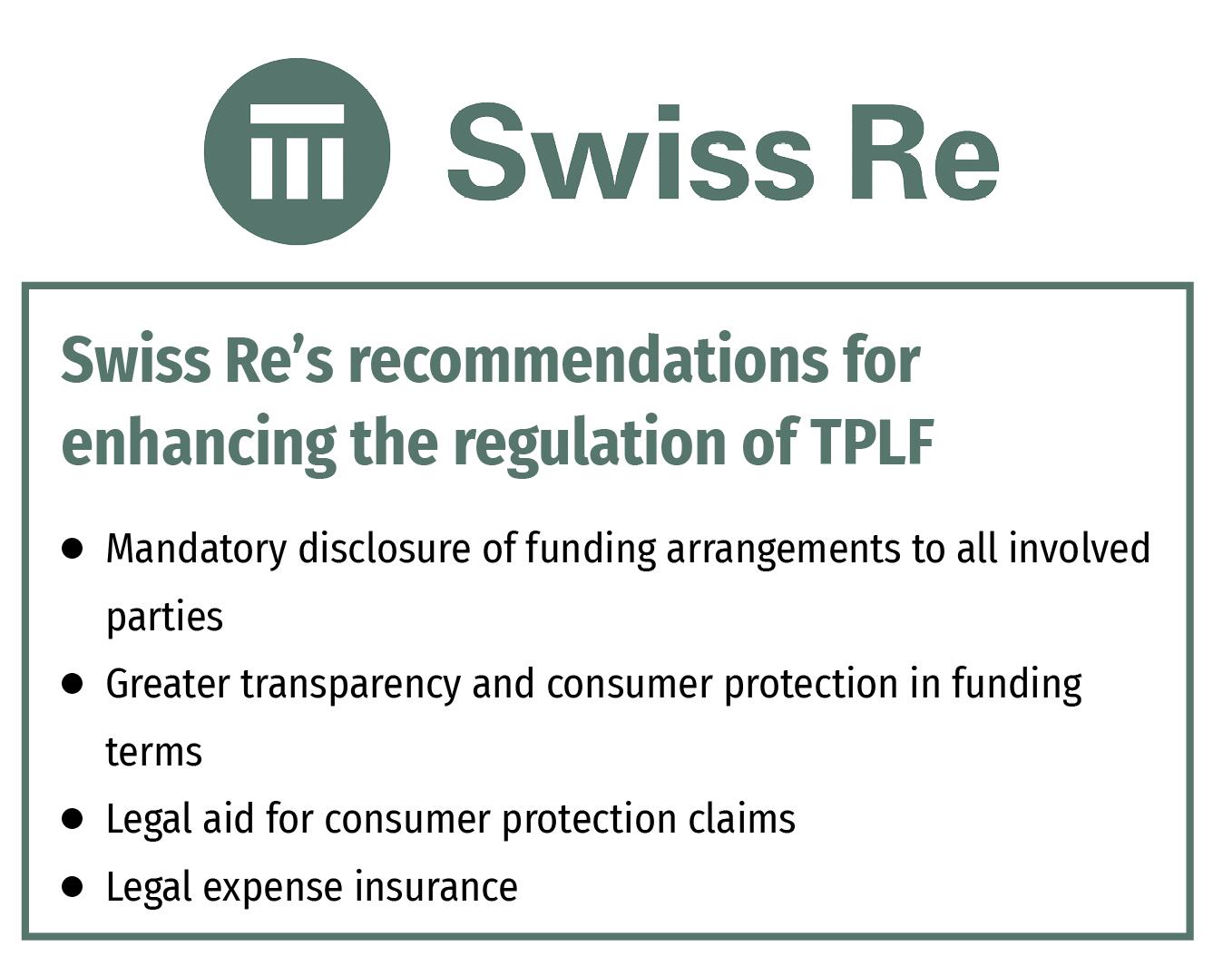 Swiss Re’s recommendations for enhancing the regulation of TPLF